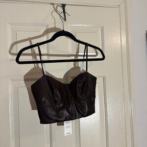 Express Bustier Top, Chocolate Brown Leather Crop Top, Size XS, OG $54